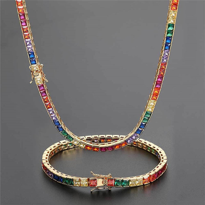 4mm | Tennis Chain | Tennis Bracelet | Multi Colored Tourmaline Tennis  Necklace