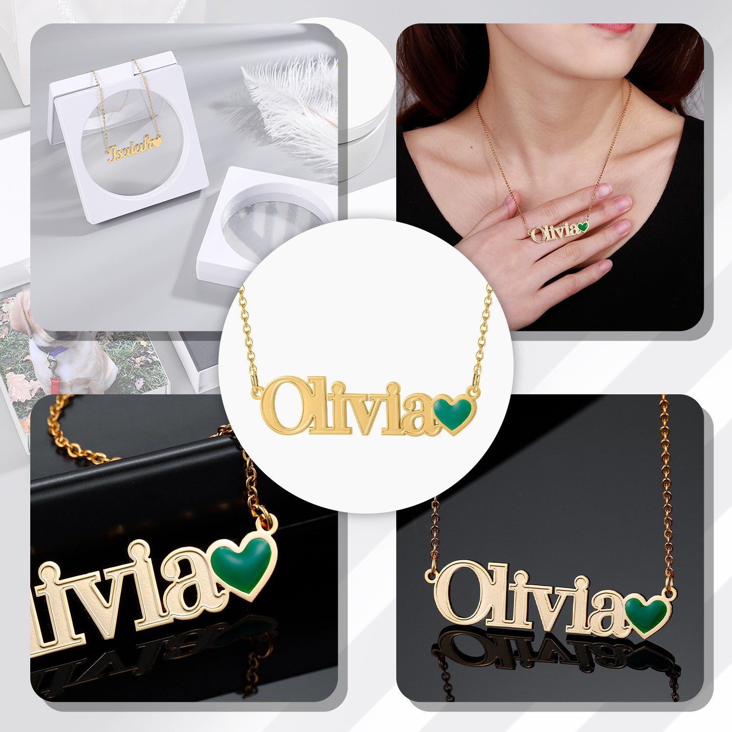 Name Necklaces | with Emerald Heart