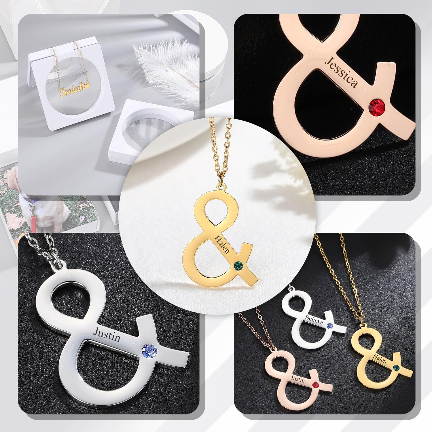 Ampersand Necklace | with Name and Birthstone