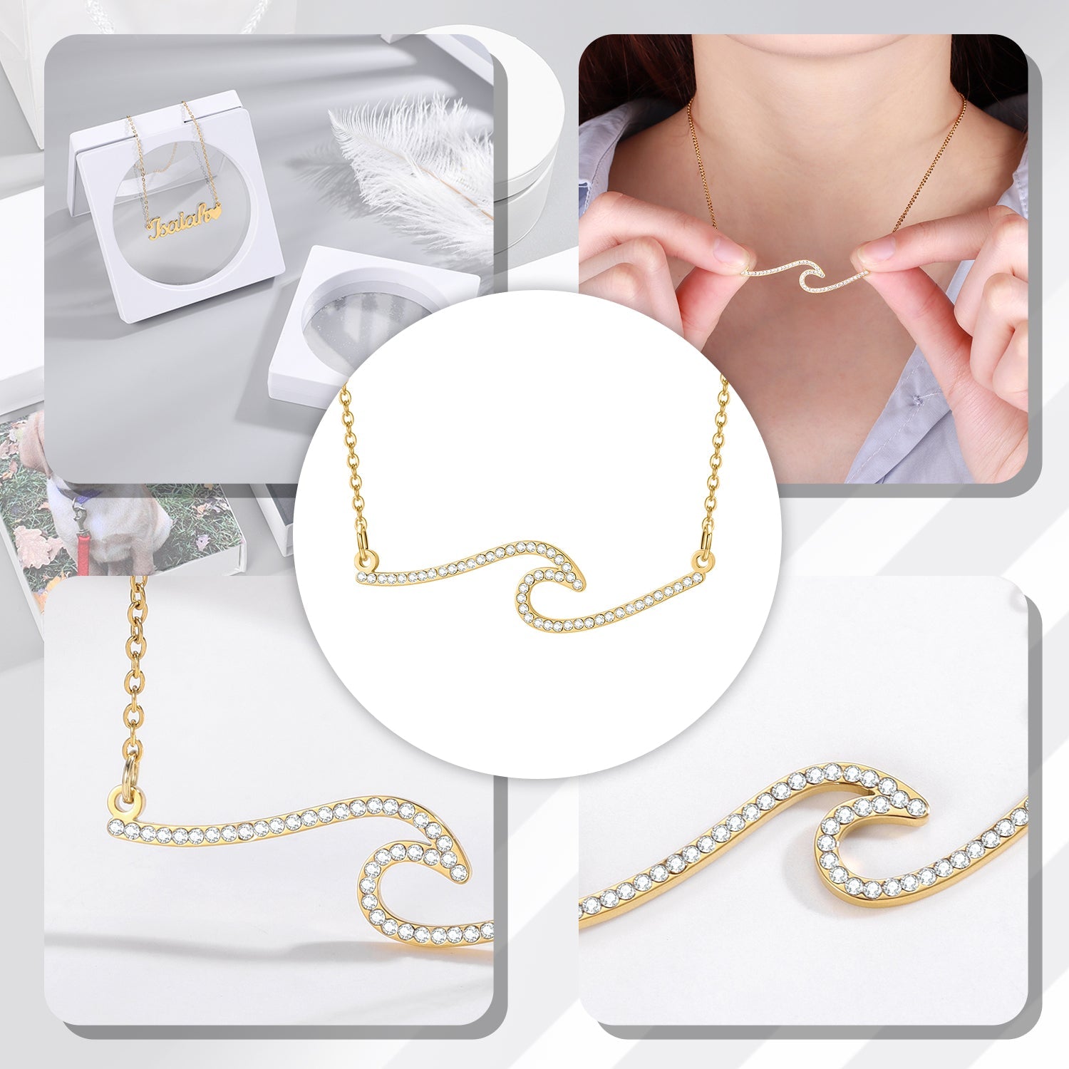 Diamond Wave Necklace SN316 - Julri Box