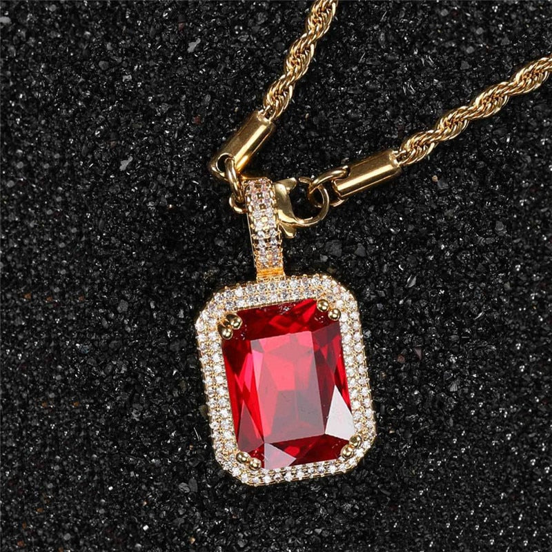 Bling Square Necklace | Pendant Necklace | 22 Colors Micro Pave Necklace | Cubic Zircon Necklace | Hip Hop Necklace