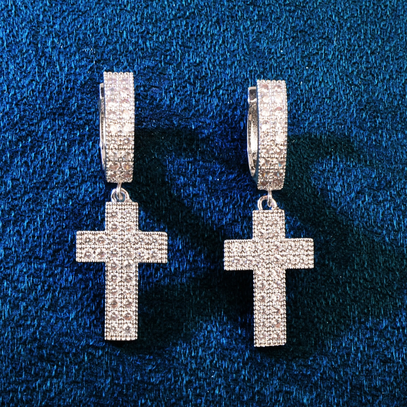 Diamond cross earrings fashion dangle mens