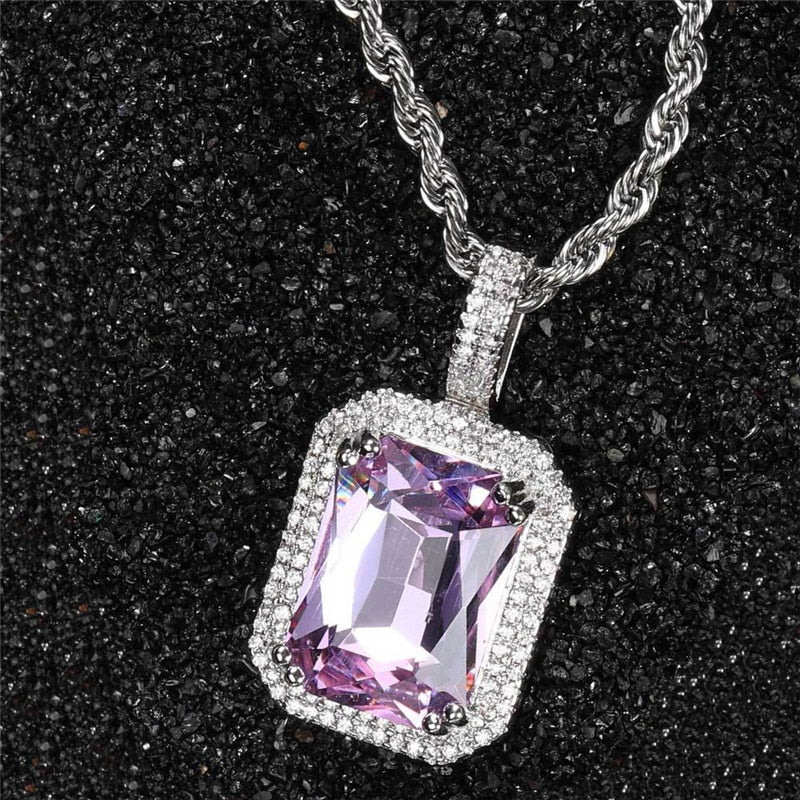 Bling Square Necklace | Pendant Necklace | 22 Colors Micro Pave Necklace | Cubic Zircon Necklace | Hip Hop Necklace