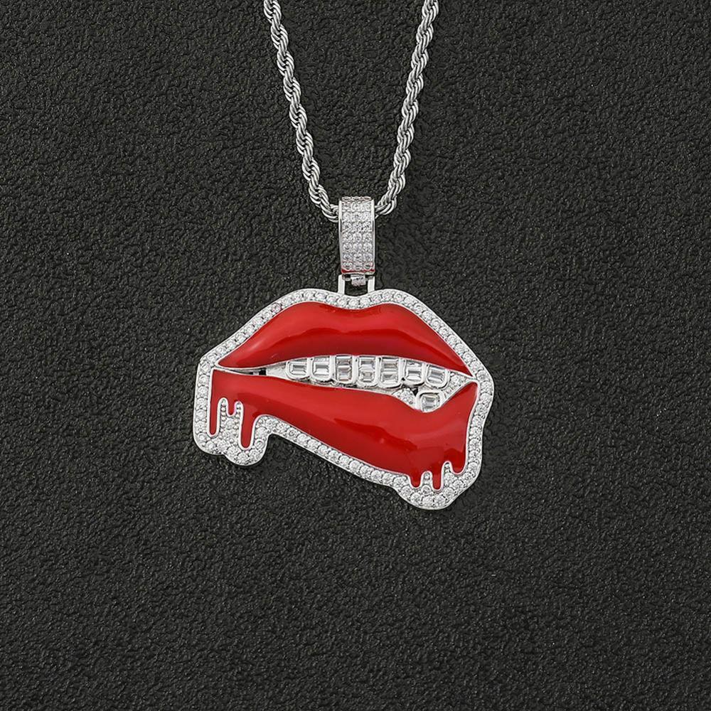 Iced Out Jewelry | Red Lips Pendant | Hip Hop Jewelry Pendants