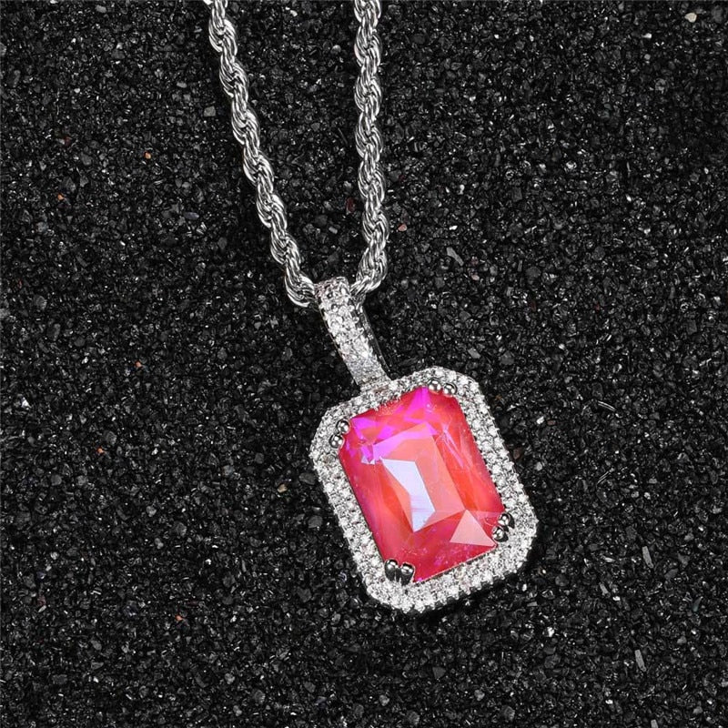 Bling Square Necklace | Pendant Necklace | Pendant Square Necklace | Mocca Colors Necklace | AAA Zircon Necklace | Hip Hop Necklace