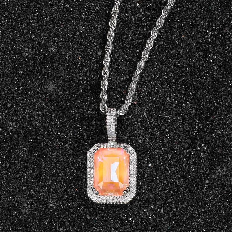 Bling Square Necklace | Pendant Necklace | Pendant Square Necklace | Mocca Colors Necklace | AAA Zircon Necklace | Hip Hop Necklace