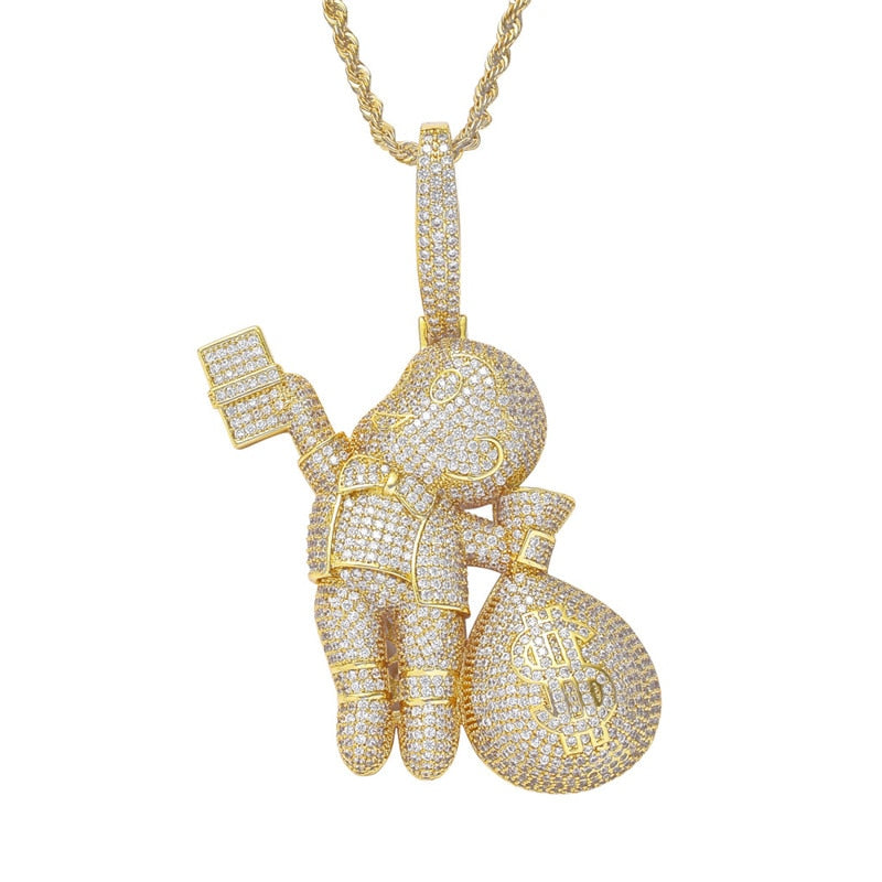 Iced Out Cartoon Pendants | Money Bag Pendant | Hip Hop Jewelry Pendants