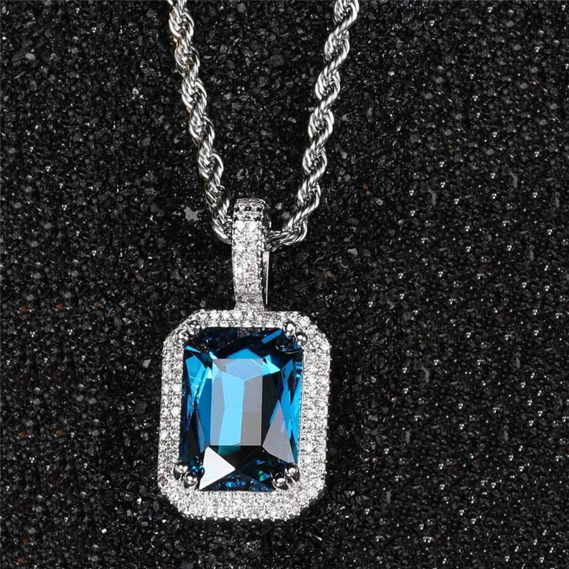 Bling Square Necklace | Pendant Necklace | 22 Colors Micro Pave Necklace | Cubic Zircon Necklace | Hip Hop Necklace