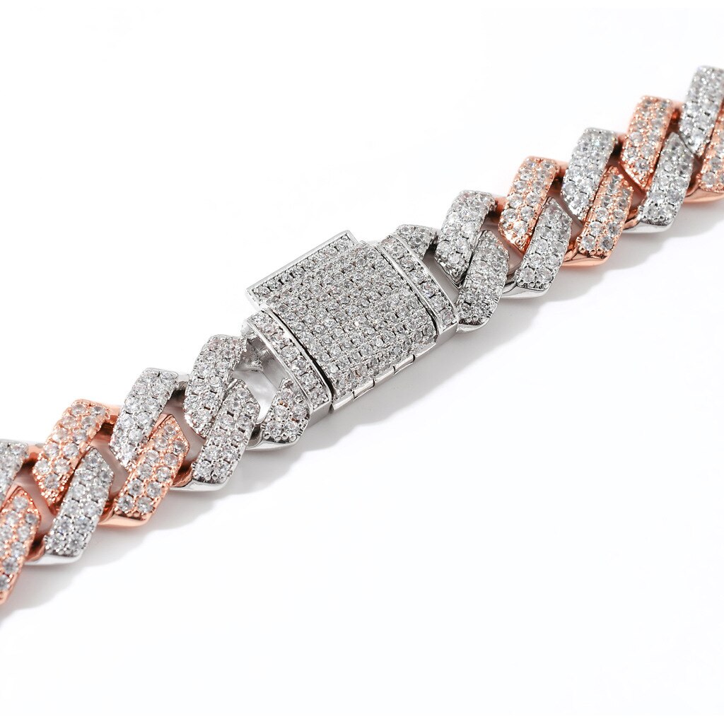 14mm | Diamond Cuban Link Bracelet Two Tone | Two Tone Cuban Link Bracelet