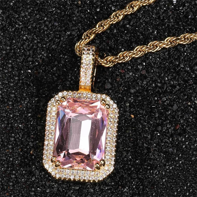 Bling Square Necklace | Pendant Necklace | 22 Colors Micro Pave Necklace | Cubic Zircon Necklace | Hip Hop Necklace