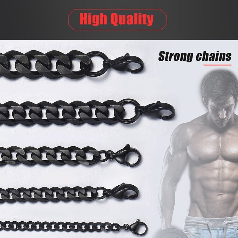 3mm - 11mm | Black Stainless Steel Cuban Link Chain | Black Cuban Link Chain