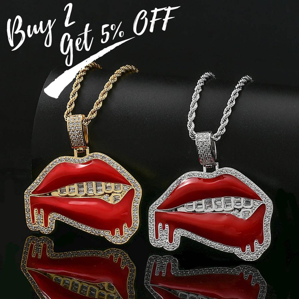 Iced Out Jewelry | Red Lips Pendant | Hip Hop Jewelry Pendants