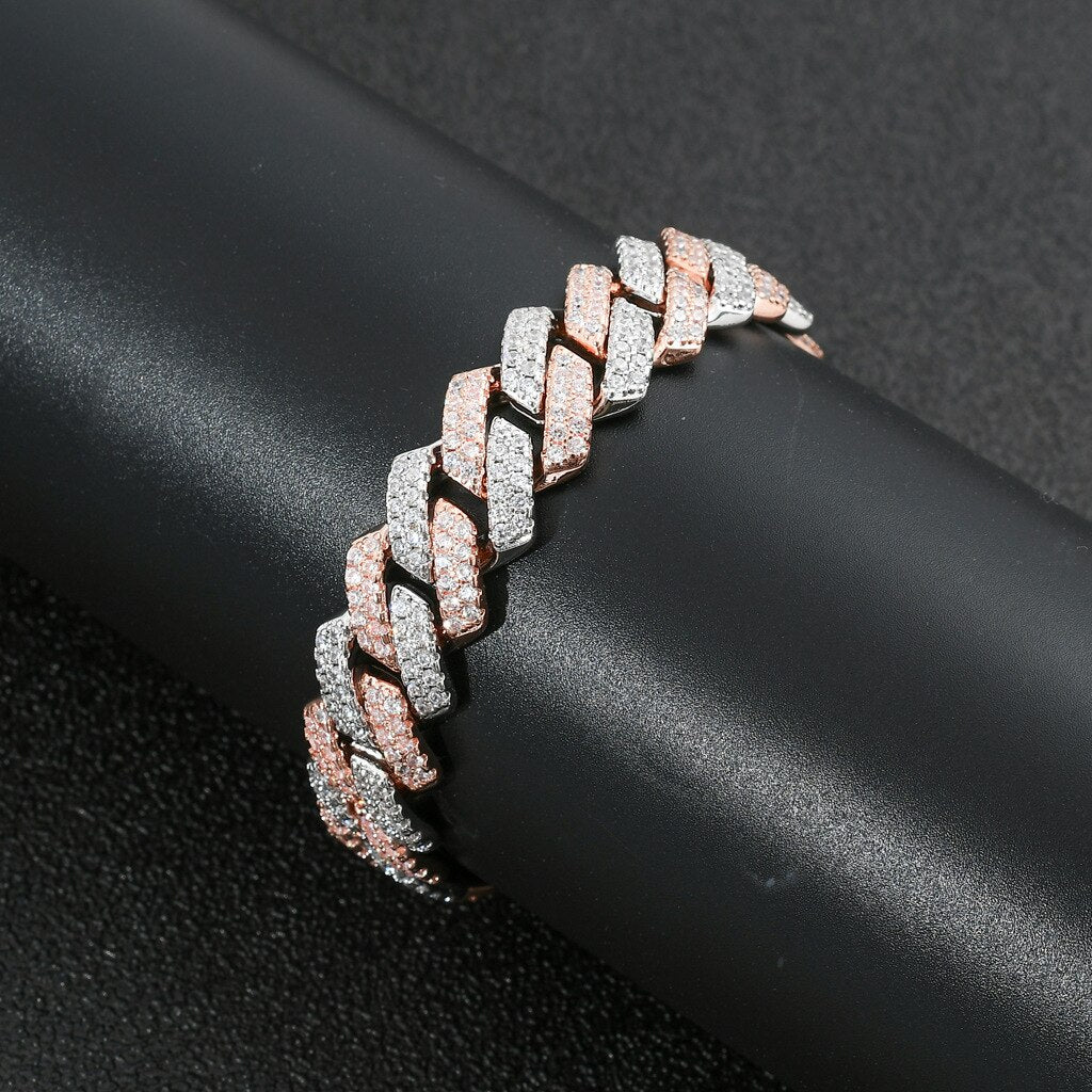 14mm | Diamond Cuban Link Bracelet Two Tone | Two Tone Cuban Link Bracelet