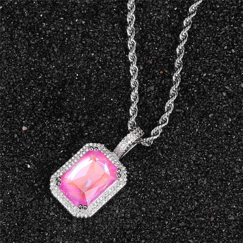 Bling Square Necklace | Pendant Necklace | Pendant Square Necklace | Mocca Colors Necklace | AAA Zircon Necklace | Hip Hop Necklace