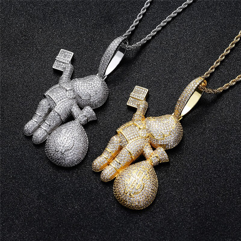 Iced Out Cartoon Pendants | Money Bag Pendant | Hip Hop Jewelry Pendants