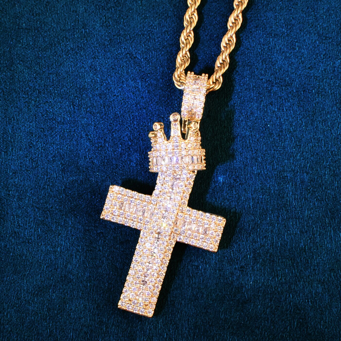 Diamond Cross Pendant | Diamond Cross Pendants | Hinged Cross and Crown Pendant