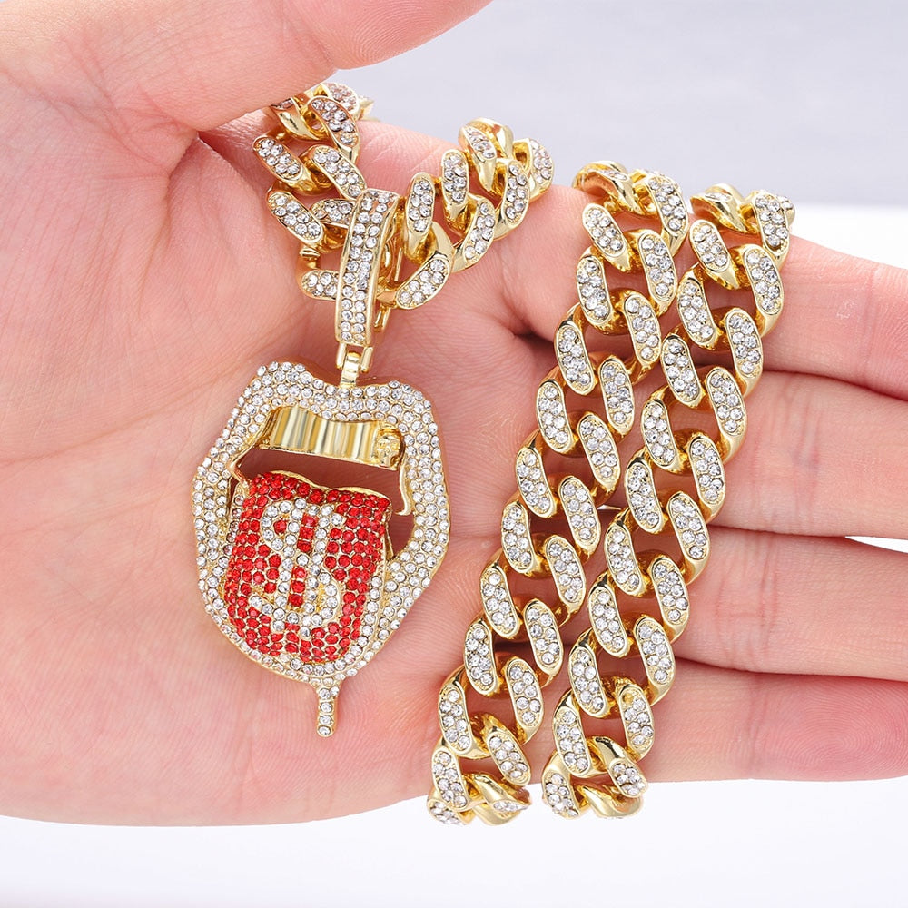 Tongue Out | Iced out Cuban Chain with Pendant | Iced Out Chains with Pendants