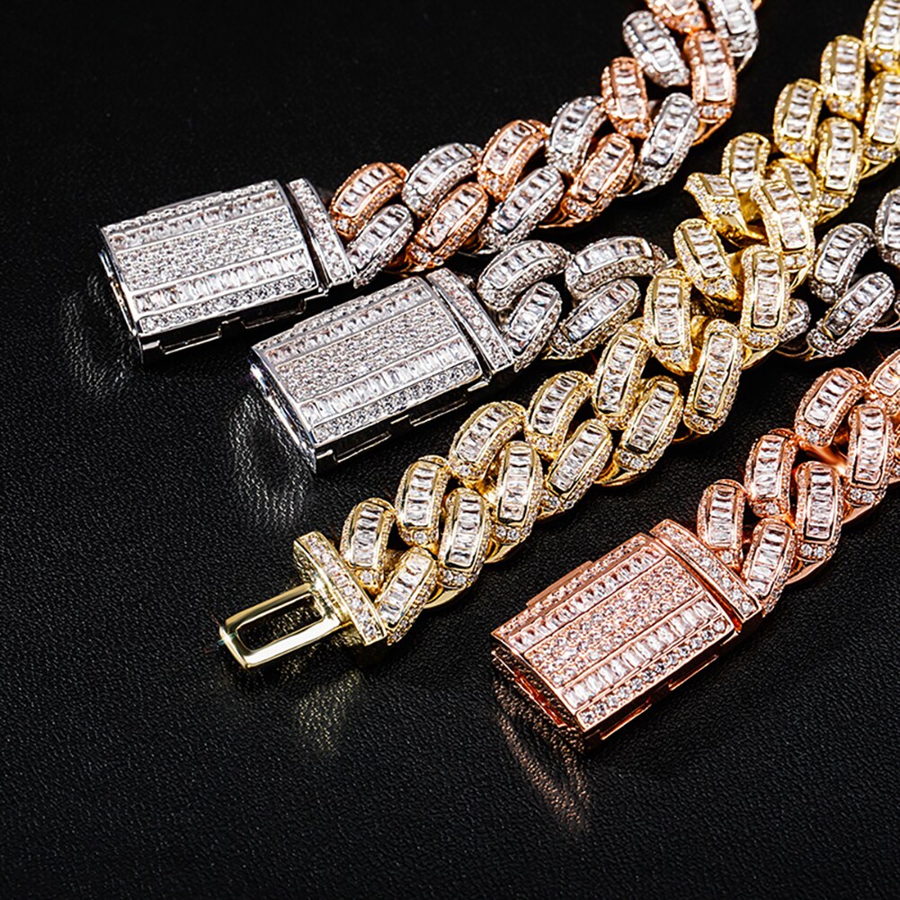 16mm Cuban Link Chain | Baguette Diamond Chain | Baguette Cuban Link Chain