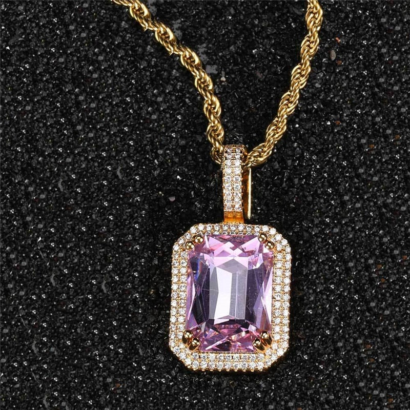 Bling Square Necklace | Pendant Necklace | 22 Colors Micro Pave Necklace | Cubic Zircon Necklace | Hip Hop Necklace