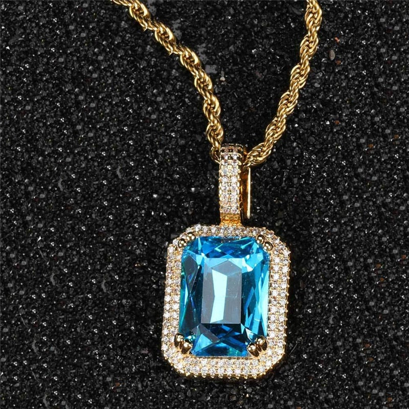 Bling Square Necklace | Pendant Necklace | 22 Colors Micro Pave Necklace | Cubic Zircon Necklace | Hip Hop Necklace