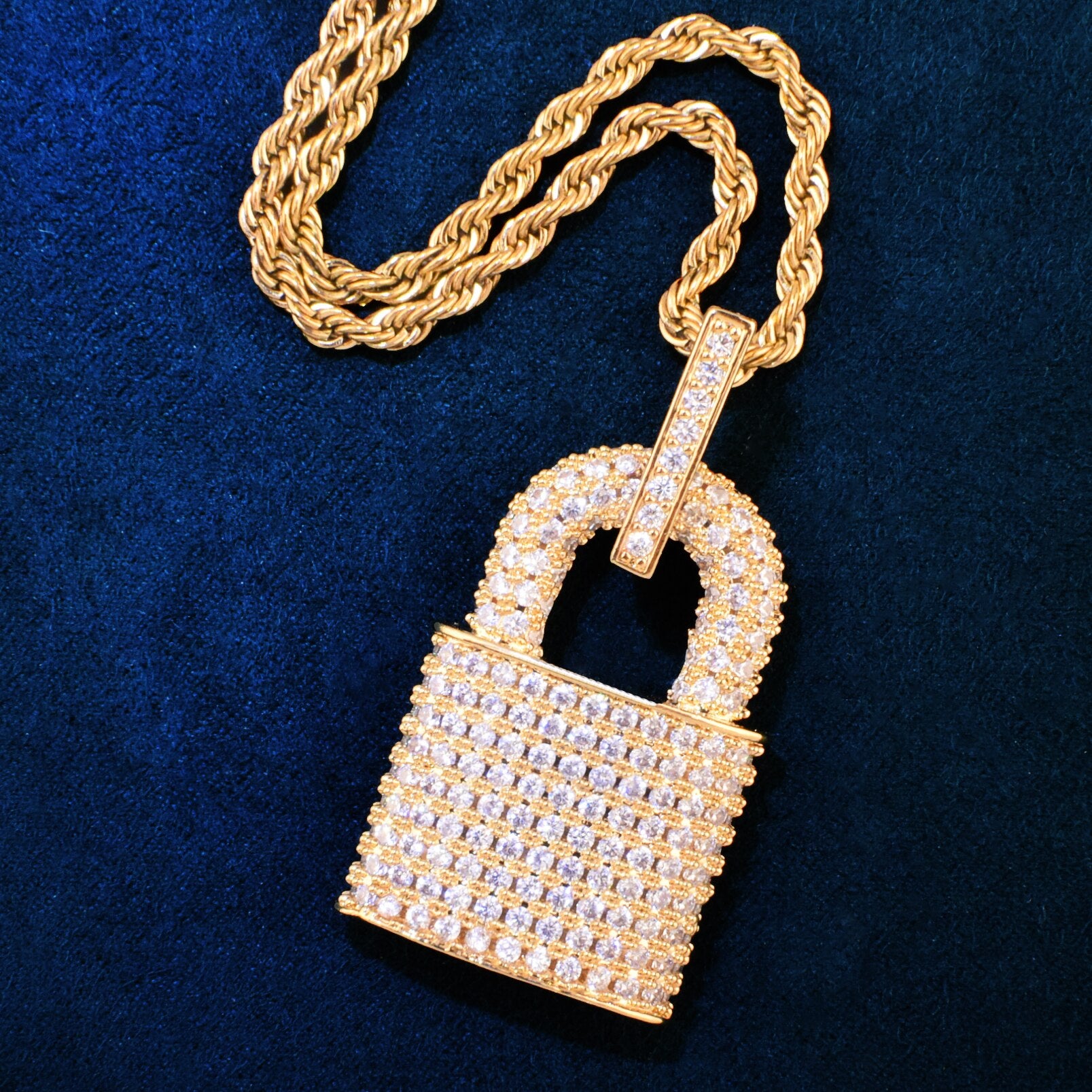 Lock Pendant Necklace | Gold Lock Pendant Necklace | Womens Hip Hop Jewelry