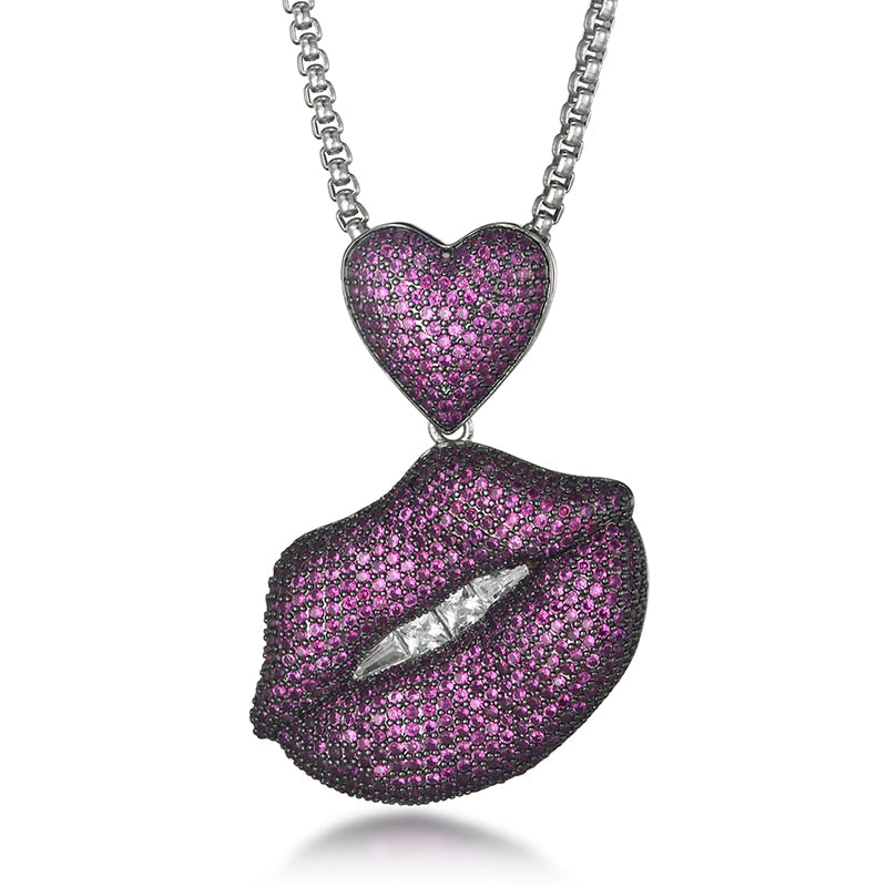 Red Lips Necklace | Red Crystal Lips Pendant