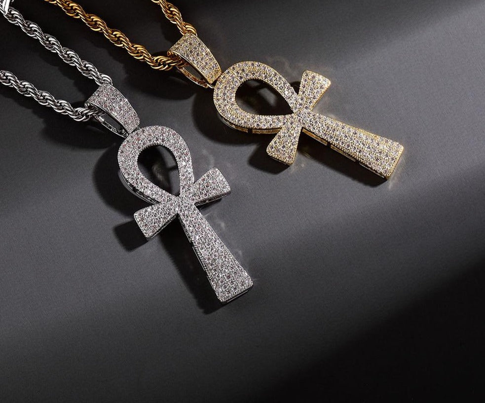 Ankh Pendant Necklace | AAA CZ Stone Necklace | Rope Chain Necklace