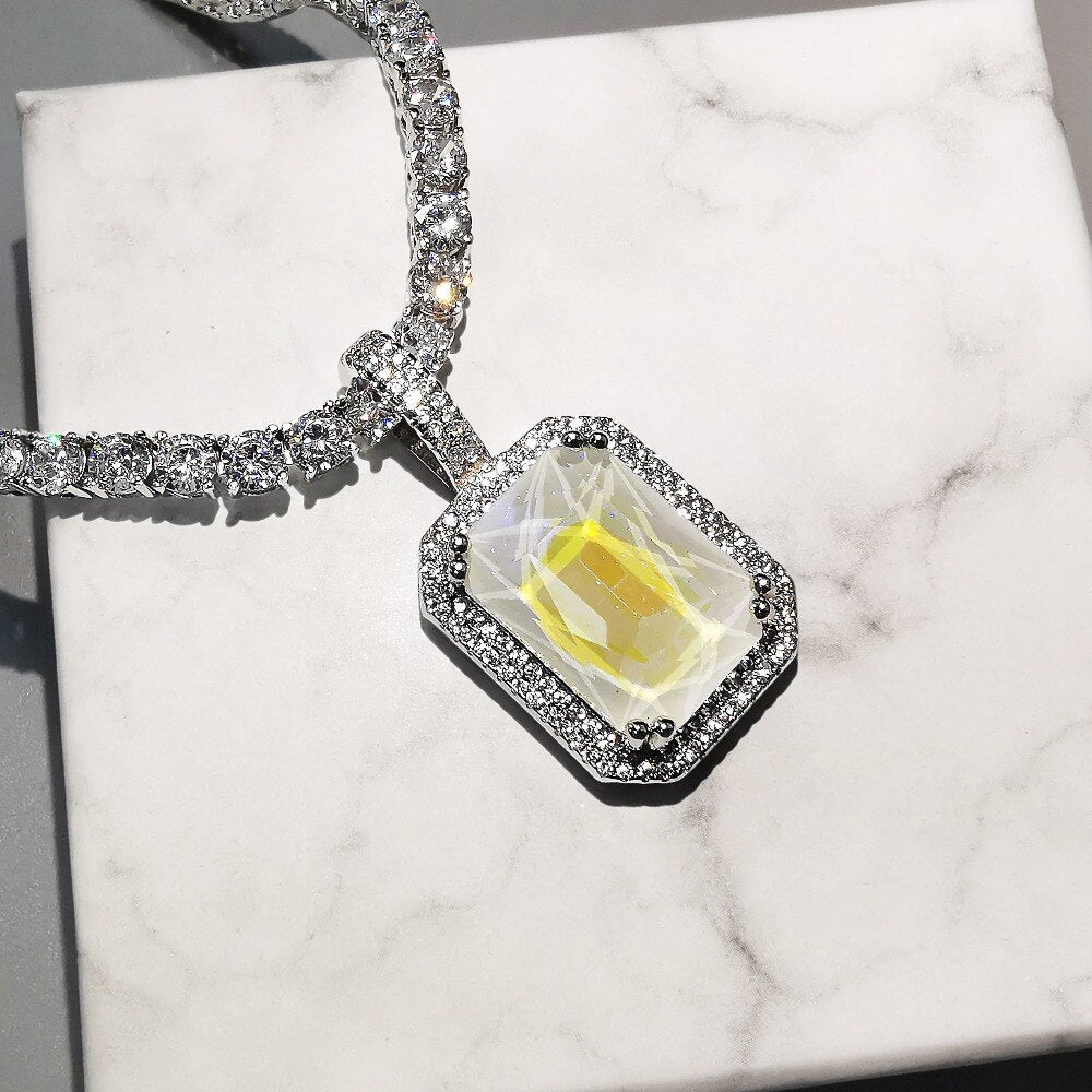 Bling Square Necklace | Pendant Necklace | Pendant Square Necklace | Mocca Colors Necklace | AAA Zircon Necklace | Hip Hop Necklace