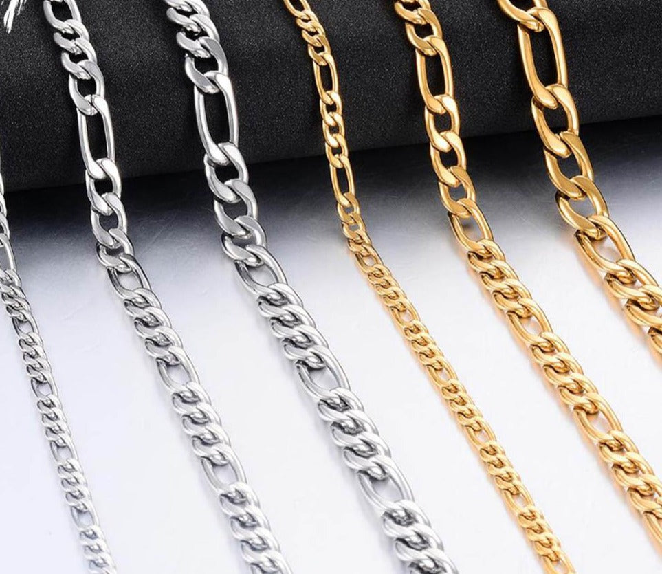 4mm - 9mm | Figaro Chain Gold | Figaro Link Chain | Mens Gold Figaro Chain | Stainless Steel Chain