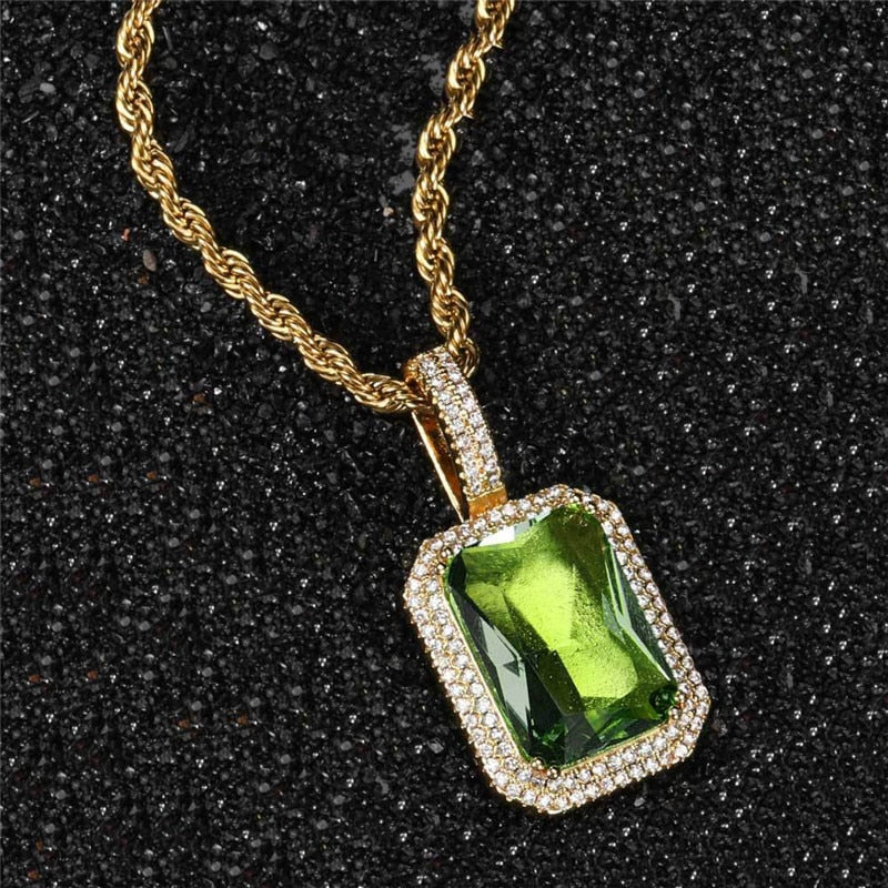 Bling Square Necklace | Pendant Necklace | 22 Colors Micro Pave Necklace | Cubic Zircon Necklace | Hip Hop Necklace