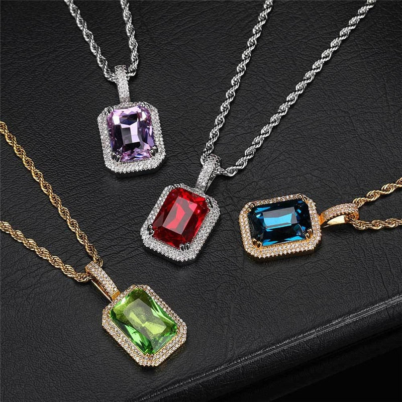 Bling Square Necklace | Pendant Necklace | 22 Colors Micro Pave Necklace | Cubic Zircon Necklace | Hip Hop Necklace