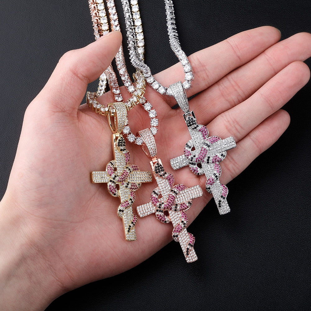 Snake on Cross Pendant | Unique Cross Necklaces