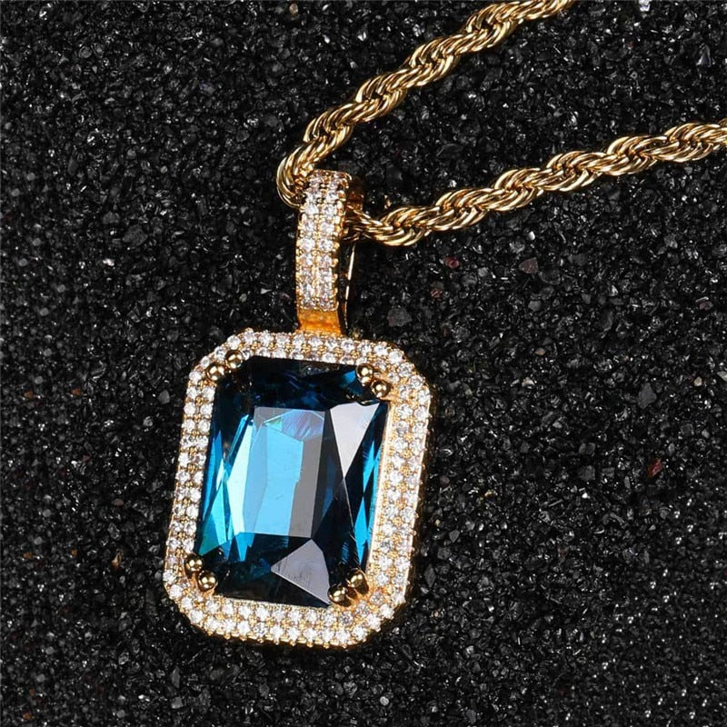 Bling Square Necklace | Pendant Necklace | 22 Colors Micro Pave Necklace | Cubic Zircon Necklace | Hip Hop Necklace