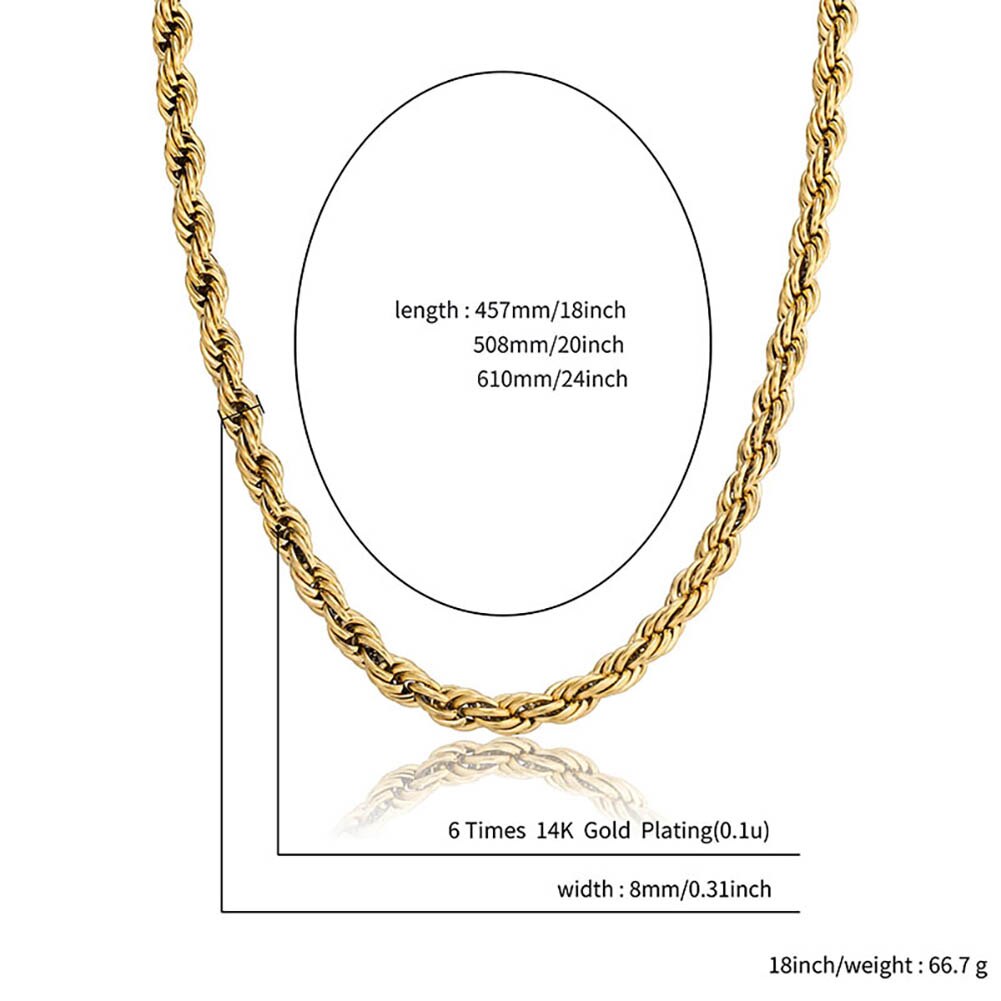 8mm | Gold Rope Necklace | Thick Silver Rope Chain | Thick Rope Chain Gold