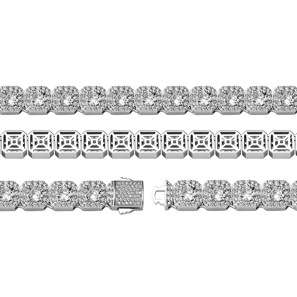 10mm Tennis Chain | Tennis Necklace Diamond | Square Cluster Tennis Chain