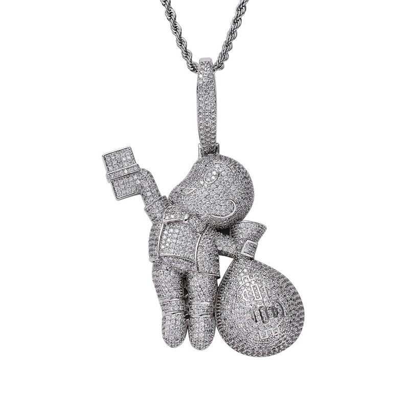 Iced Out Cartoon Pendants | Money Bag Pendant | Hip Hop Jewelry Pendants