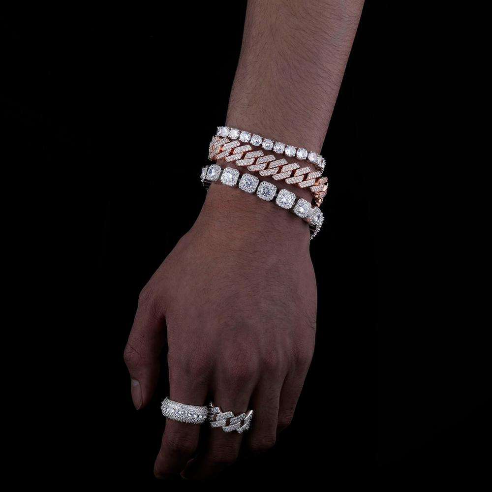 Set Includes 3 Bracelets | Cuban Link Bracelet | includes 14mm Iced Cuban Link Bracelet, 10mm Square Diamond Bracelet, 6mm Tennis Bracelet