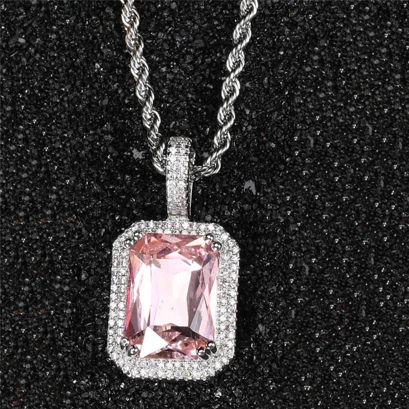 Bling Square Necklace | Pendant Necklace | 22 Colors Micro Pave Necklace | Cubic Zircon Necklace | Hip Hop Necklace