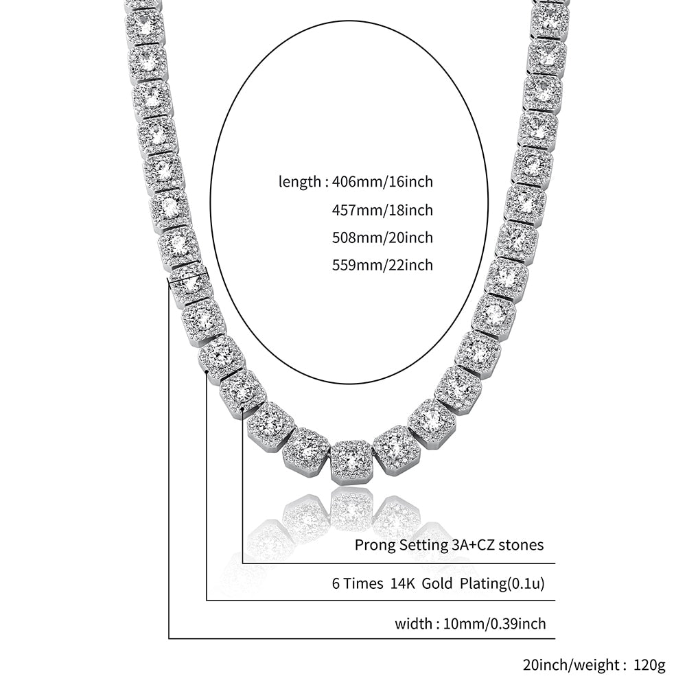 10mm Tennis Chain | Tennis Necklace Diamond | Square Cluster Tennis Chain