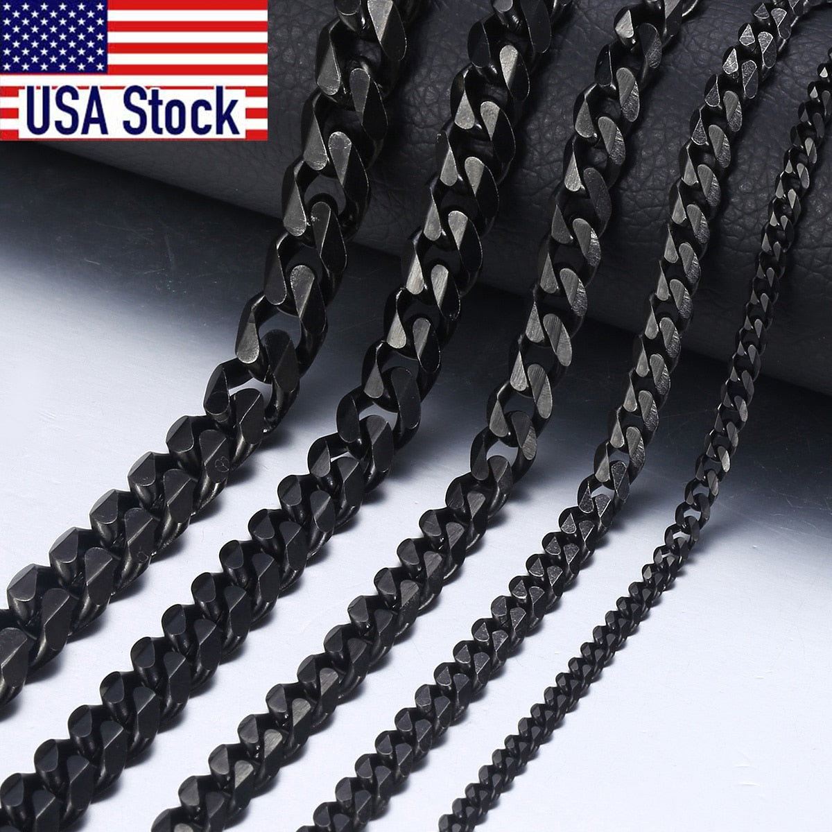 3mm - 11mm | Black Stainless Steel Cuban Link Chain | Black Cuban Link Chain