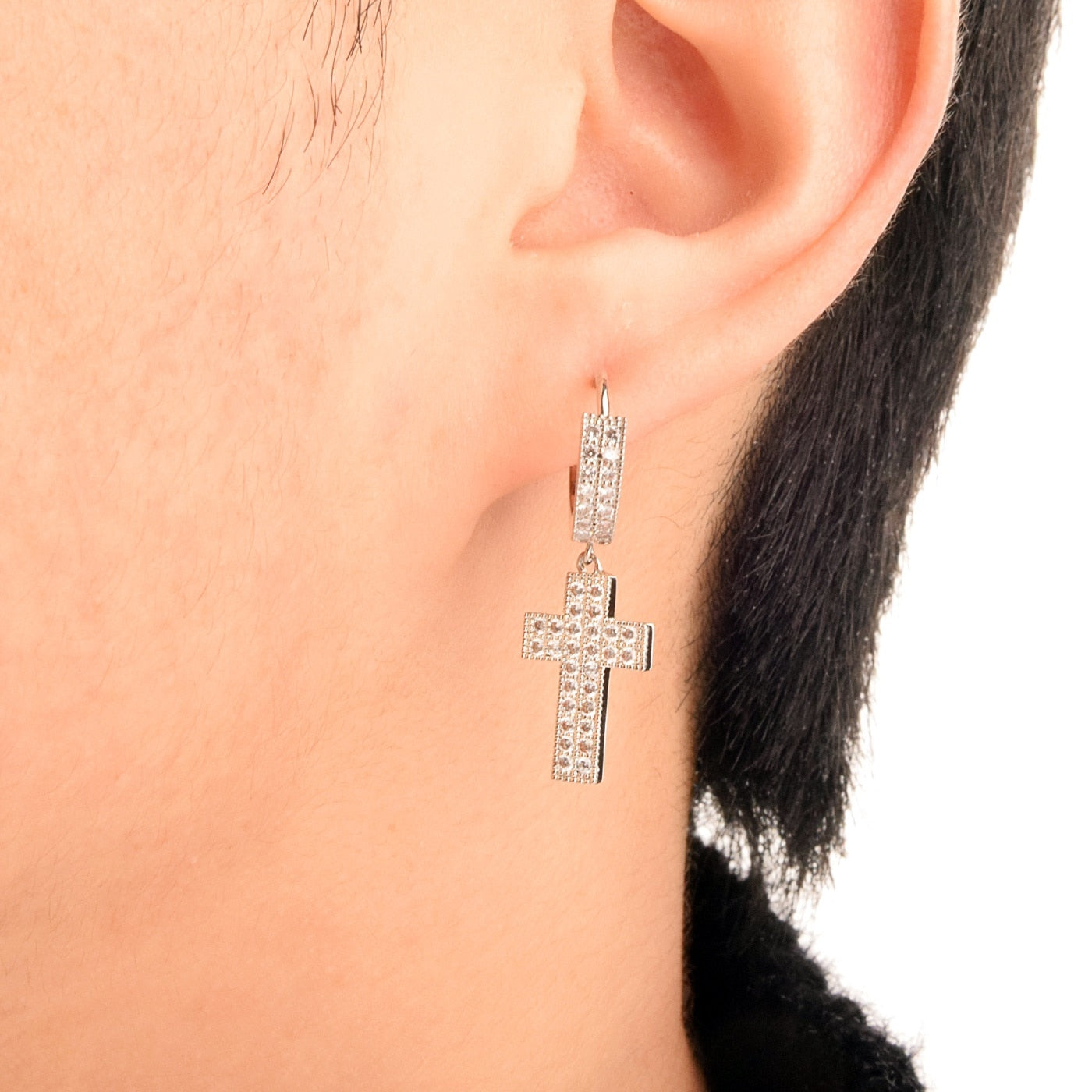 Diamond cross earrings fashion dangle mens