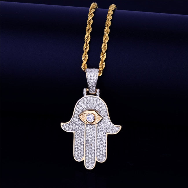 Hamsa Necklace | Hamsa Hand Necklace | Iced Out Hamsa Pendant