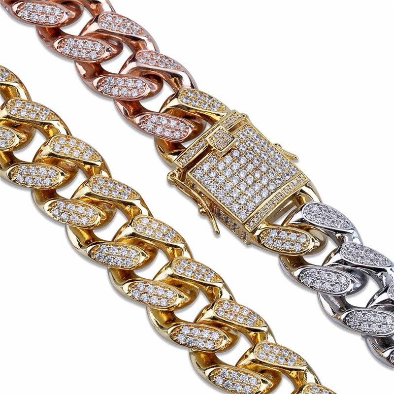 18mm | Tri Color Cuban Link Bracelet | Cuban Link Bracelet Diamond