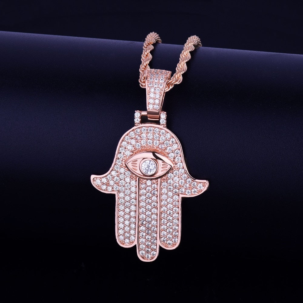 Hamsa Necklace | Hamsa Hand Necklace | Iced Out Hamsa Pendant