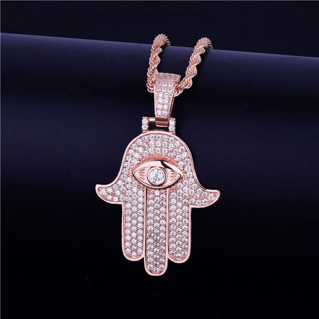 Hamsa Necklace | Hamsa Hand Necklace | Iced Out Hamsa Pendant