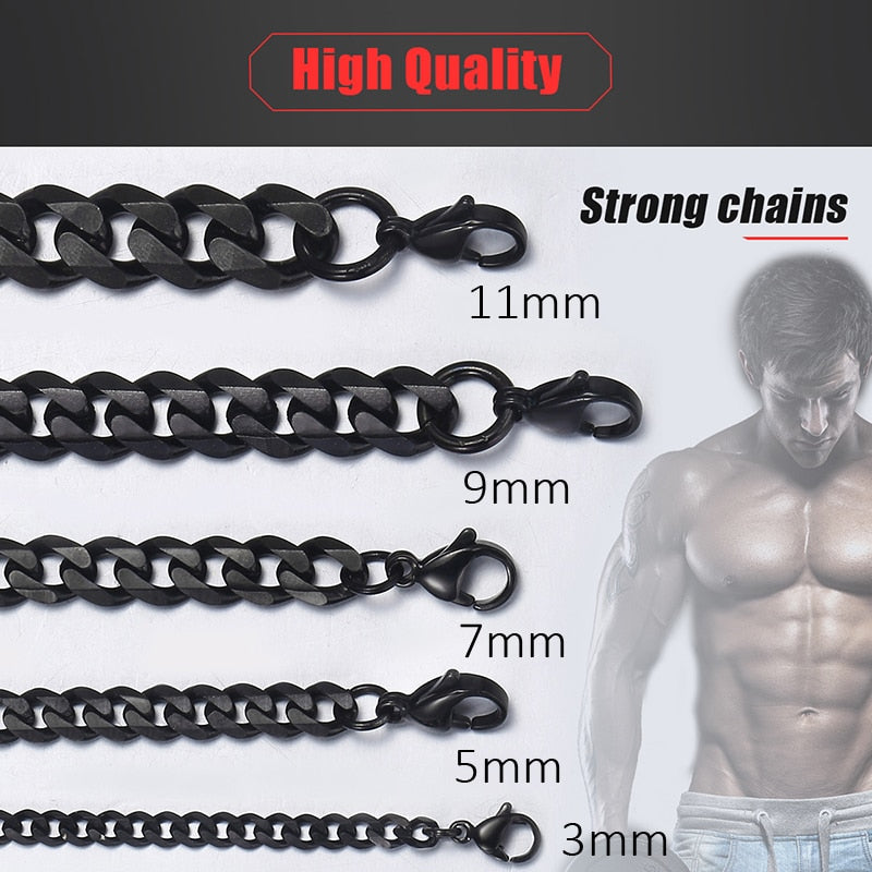 3mm - 11mm | Black Stainless Steel Cuban Link Chain | Black Cuban Link Chain