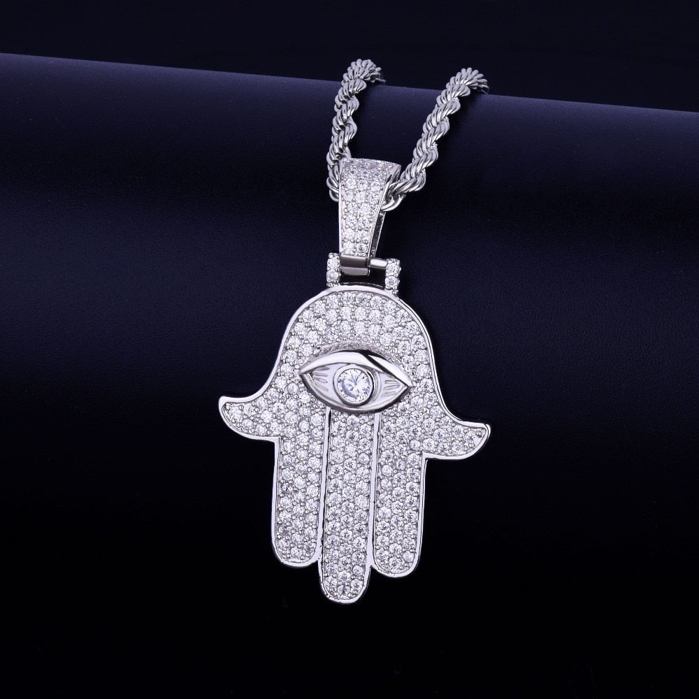 Hamsa Necklace | Hamsa Hand Necklace | Iced Out Hamsa Pendant