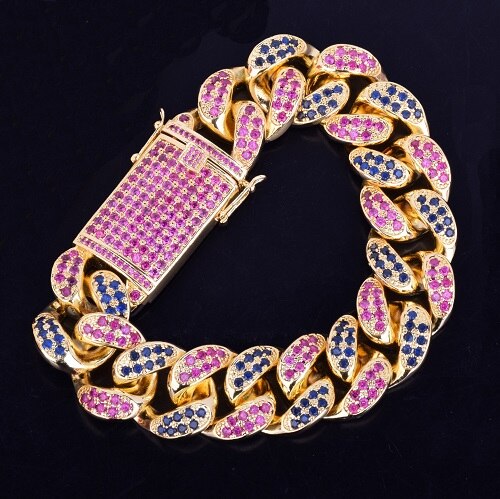 20mm | Thick Cuban Link Bracelet | Tri Color Cuban Link Bracelet | Cuban Link Bracelet