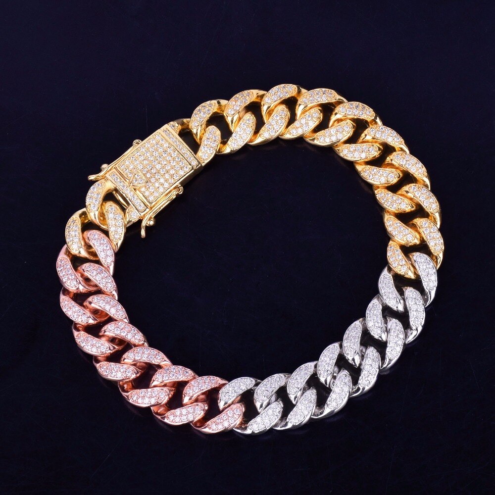 13mm Cuban Link Bracelet | Tri Color Cuban Link Bracelet