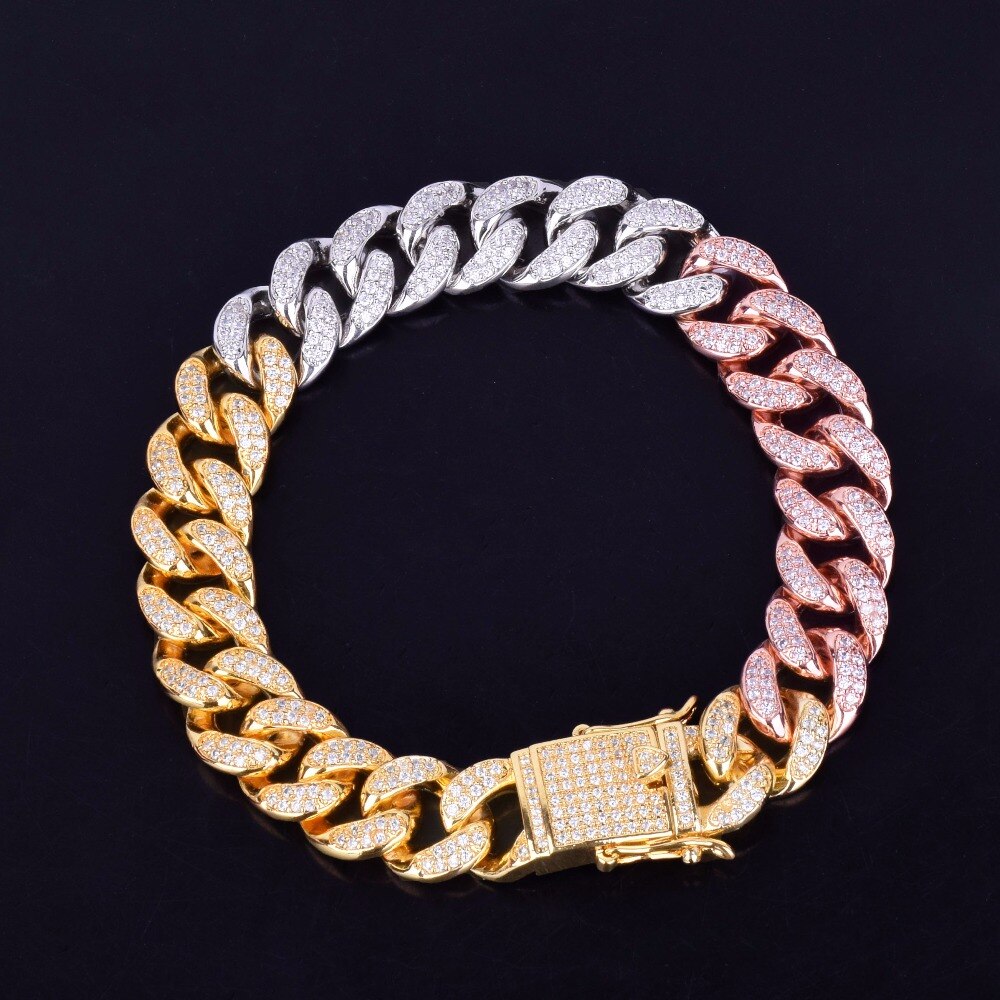 13mm Cuban Link Bracelet | Tri Color Cuban Link Bracelet